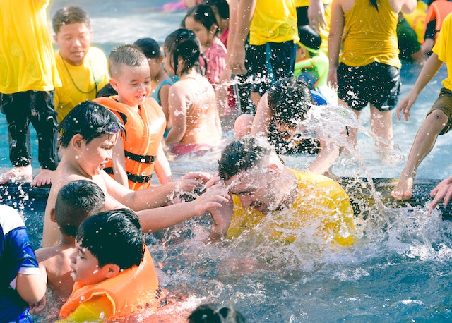 kids playing in pool